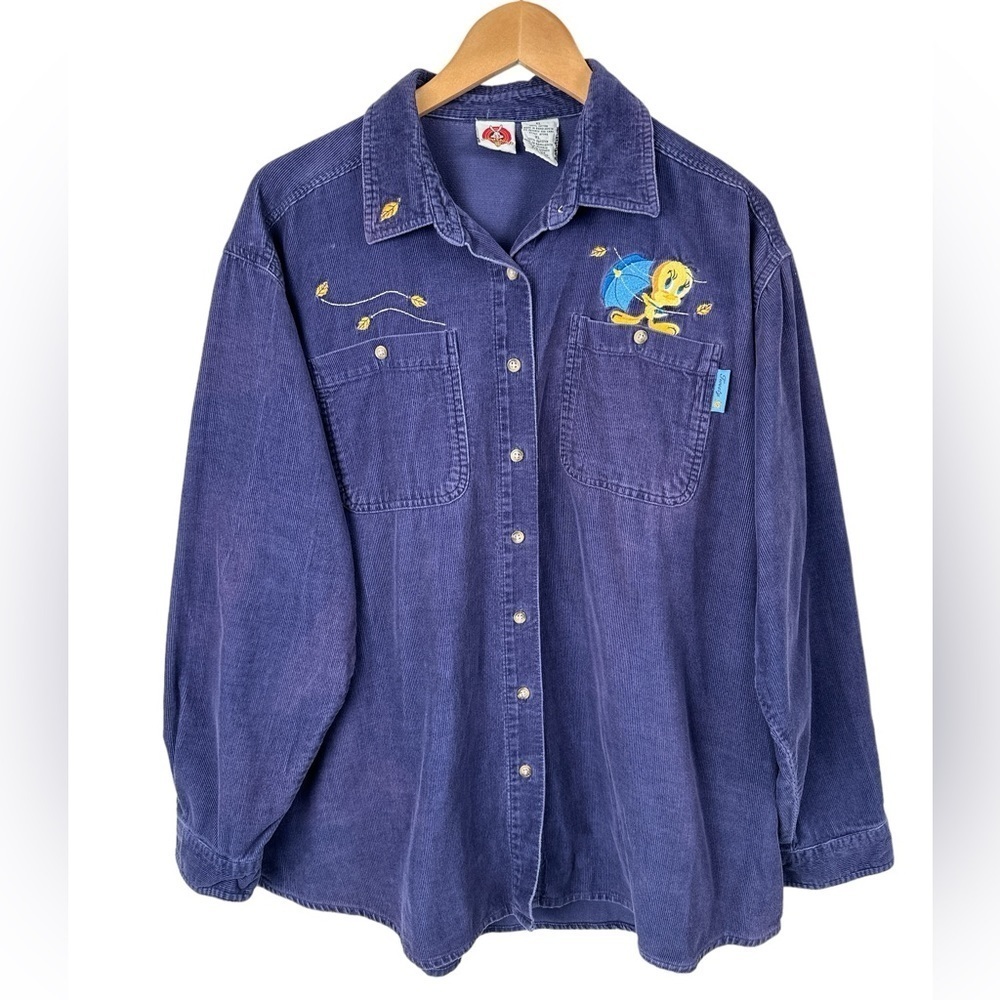 Vintage Looney Tunes Tweety Corduroy Button Front Long Sleeve Shirt